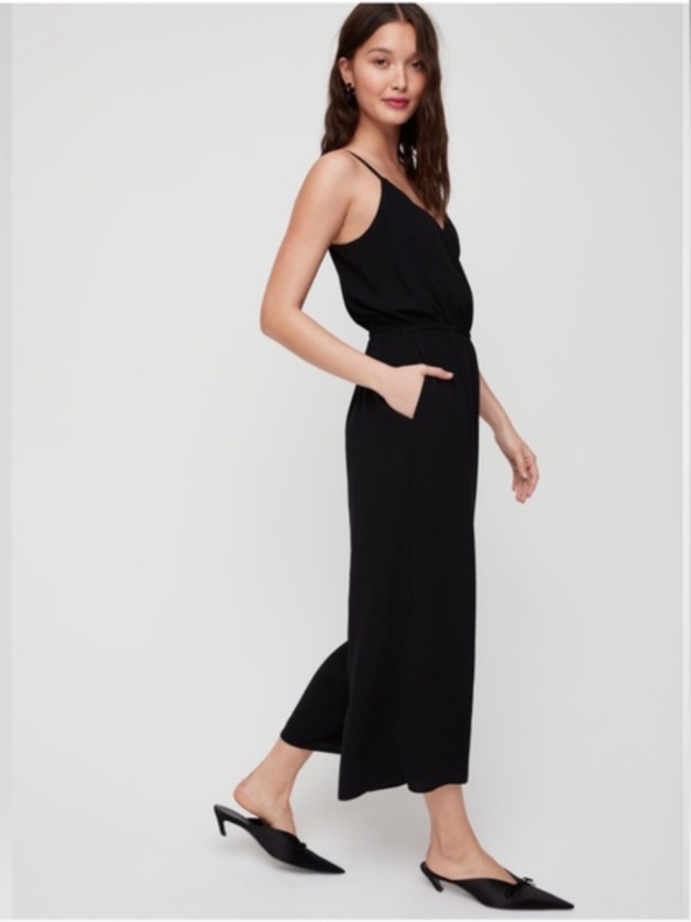Aritzia Wilfred Irène Lace Trimmed Crop Wide Leg Jumpsuit Black S